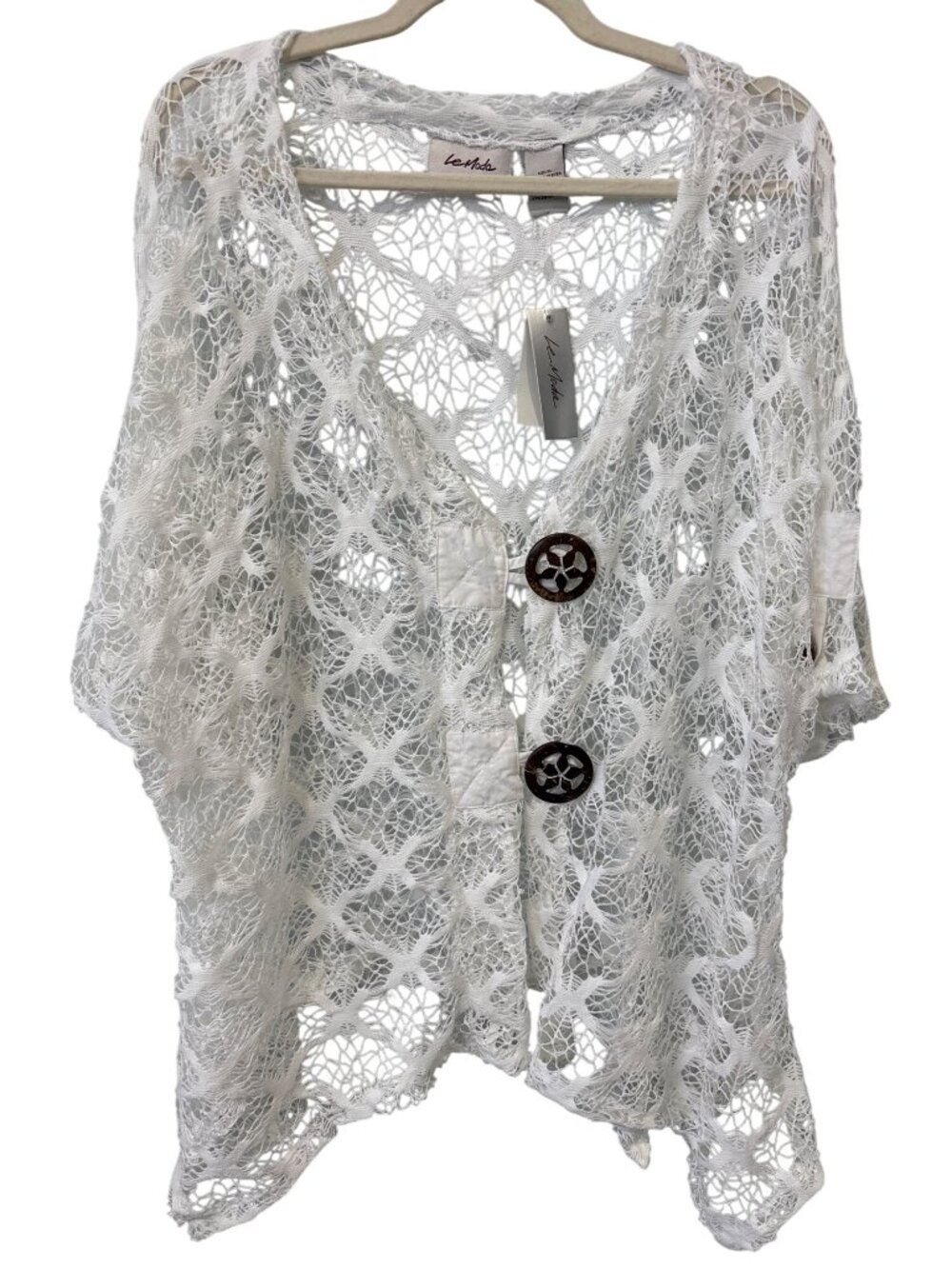 Le Moda Cardigan XL Crochet Lace Cover Up Half Sleeve White Minimalist Beach NEW